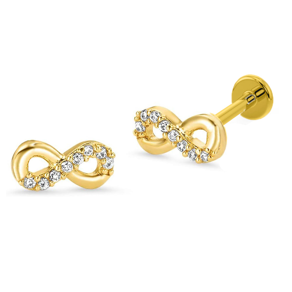 585er Echt-Gelbgold (14K) Labret mit Innengewinde und Cubic Zirkonia im Endless Design - Stärke 1.2mm Länge 6mm