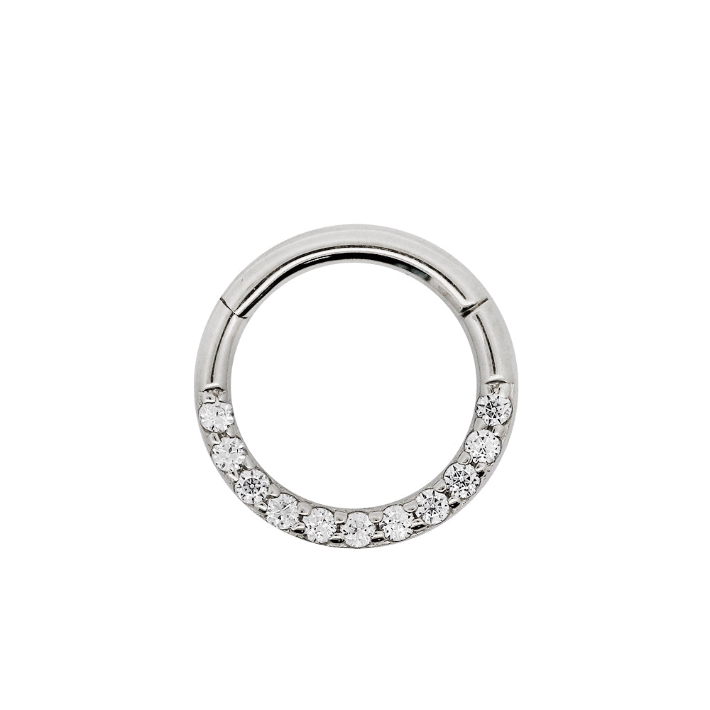 585er Echt-Weißgold (14K) Segmentring Clicker mit synthetischen Diamanten - Stärke 1.0mm Durchmesser 6mm