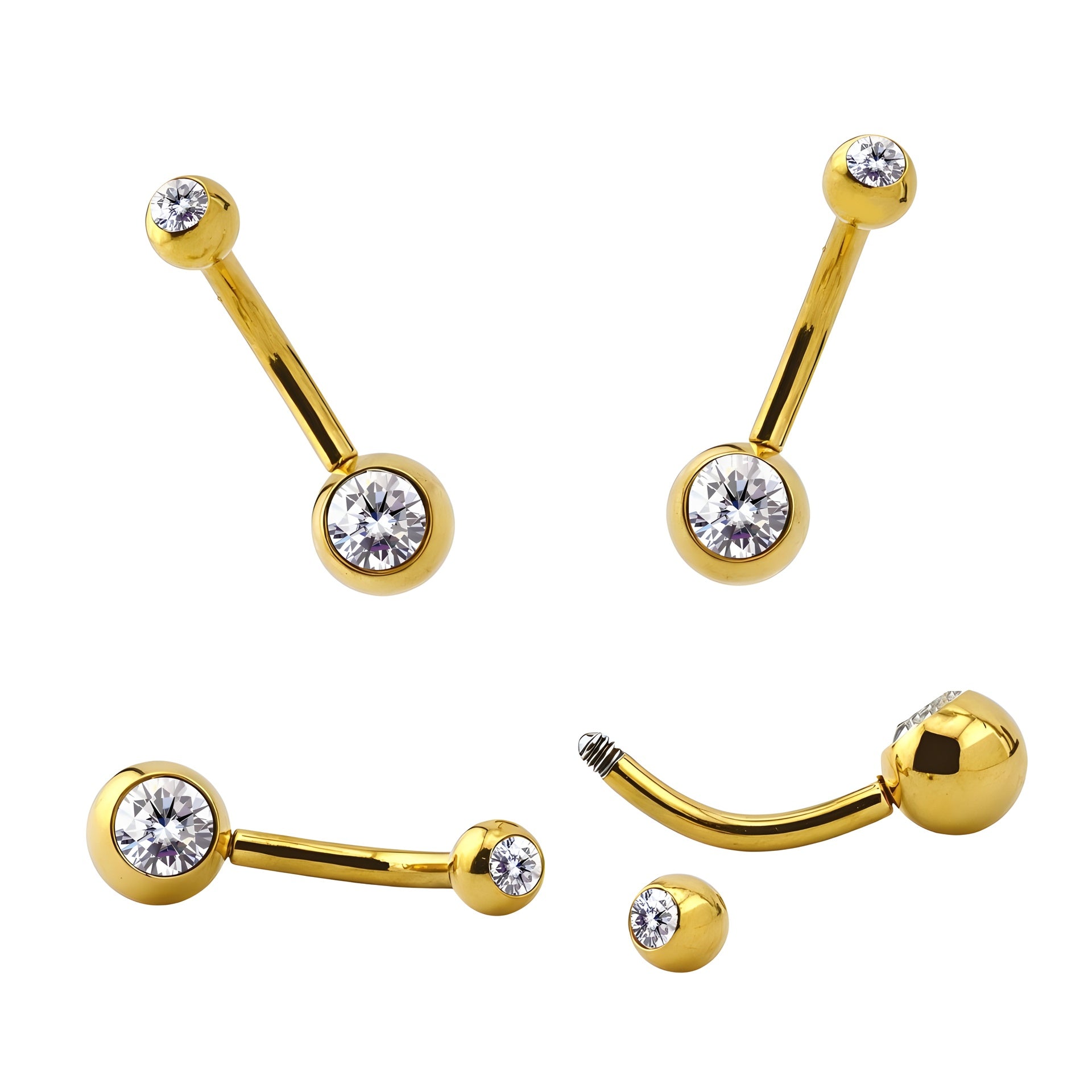 18K Gold Steel Bauchnabel Banana mit Kugeln (4+6mm) - Double Crystal - Stärke 1.6mm Länge 10mm