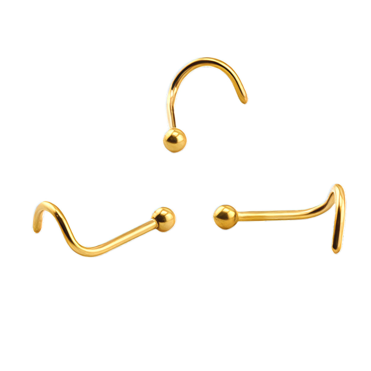 18K Gold Titan Nasenspirale mit Ball - Stärke 0.8mm Länge 7mm Ball 2mm