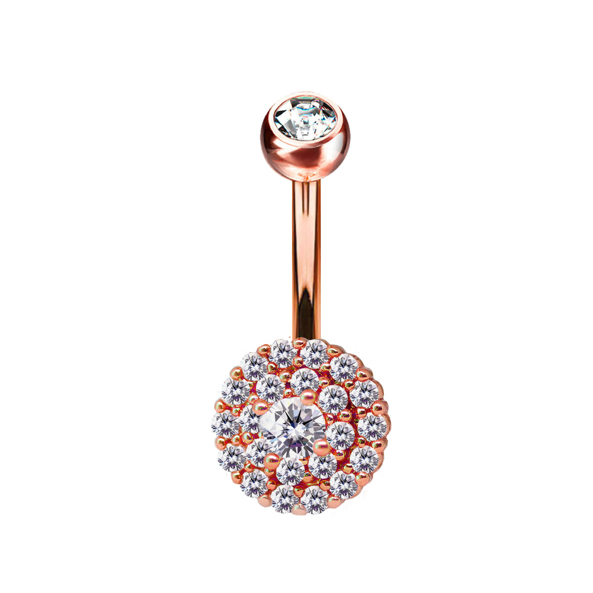 18K Rose Gold Steel Bauchnabel Banana im Fashion Design mit Kristallen - CC Kristallklar