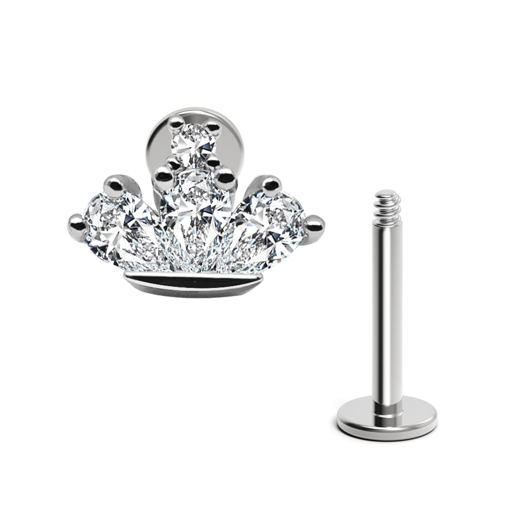 Steel 316L Helix Labret im Kronen Design mit Kristallen - Kristallklar - Stärke 1.2mm