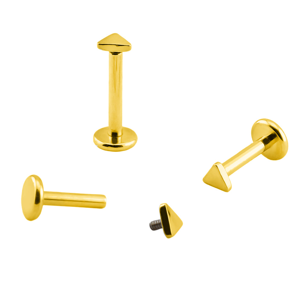 Premium Labret aus Titan G23 mit Gelbgold Veredelung und Design - Stärke 1.2mm mit Innengewinde 0.9mm