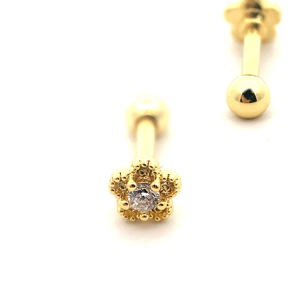Steel 316L Barbell im Blumen Design mit Kristallen - Kristallklar
