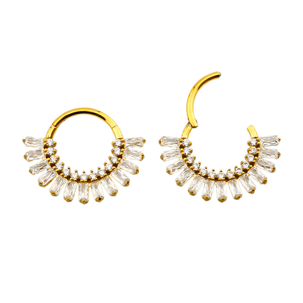 18K Gold Steel Segmentring Clicker mit klaren Kristallen - Stärke 1.2mm