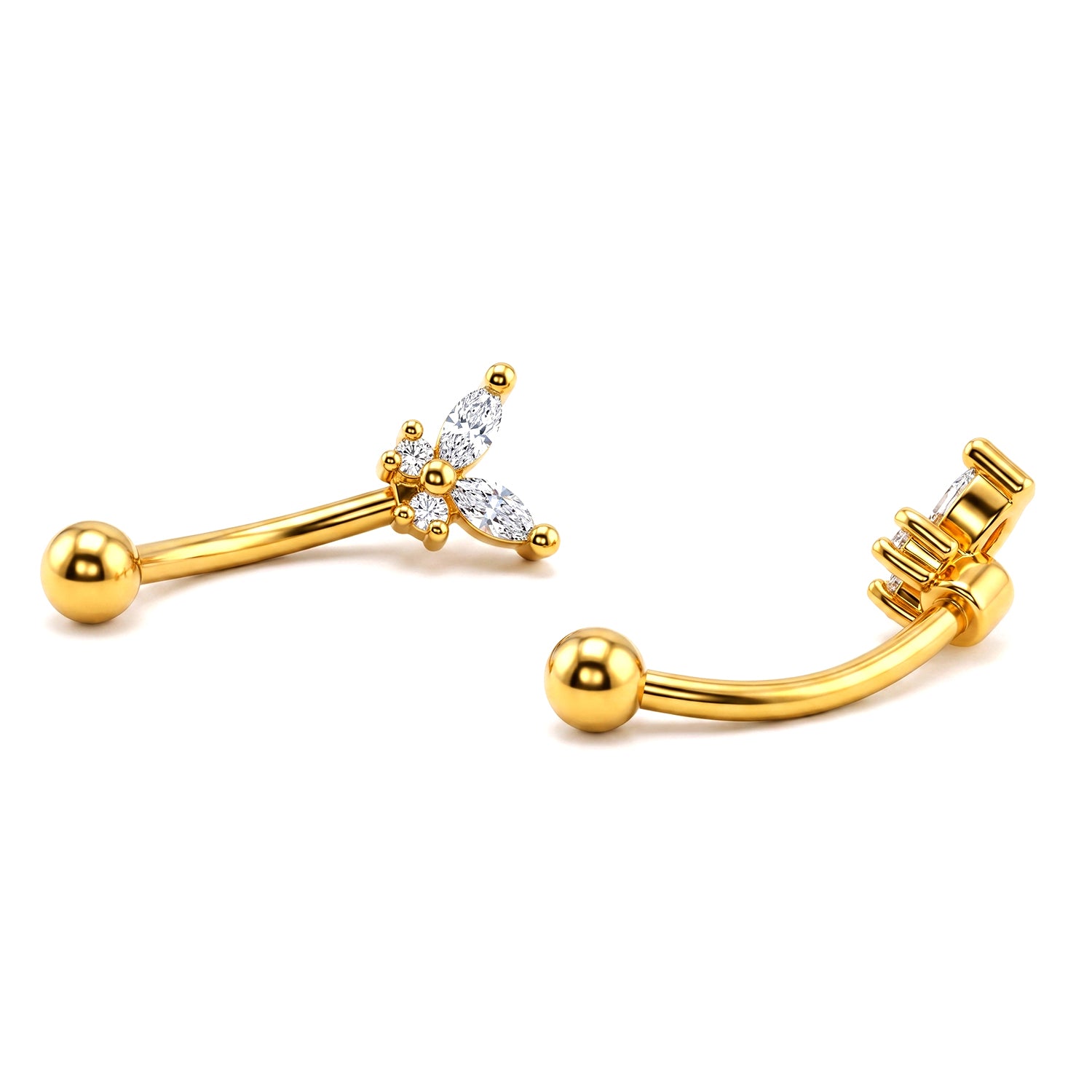 18K Gold Steel Banana mit Kristallen im Fashion Design - Stärke 1.2mm Länge 8mm
