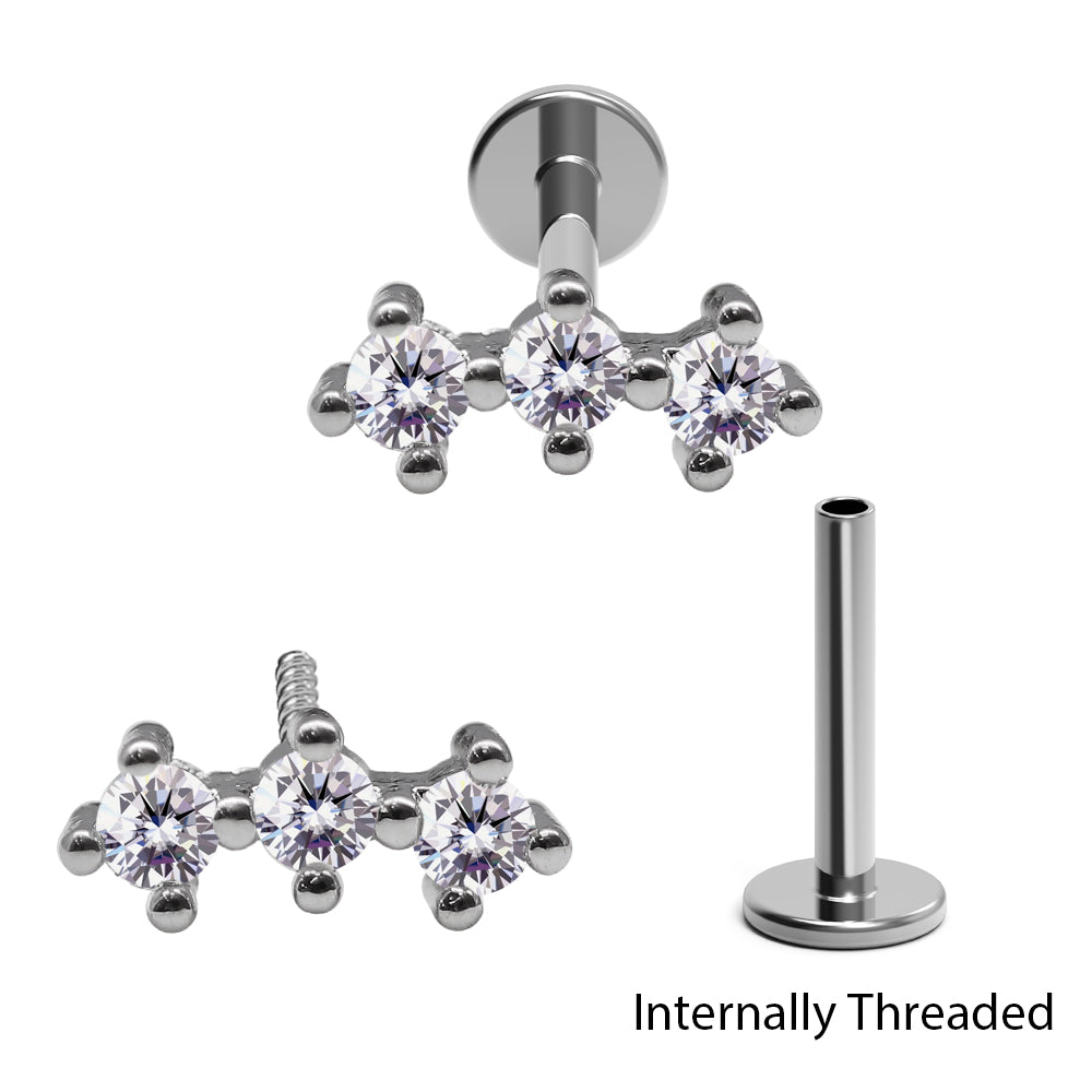 Steel 316L Internally Threaded Labret in Fashion Design with Crystal - 16GA(1.2mm)