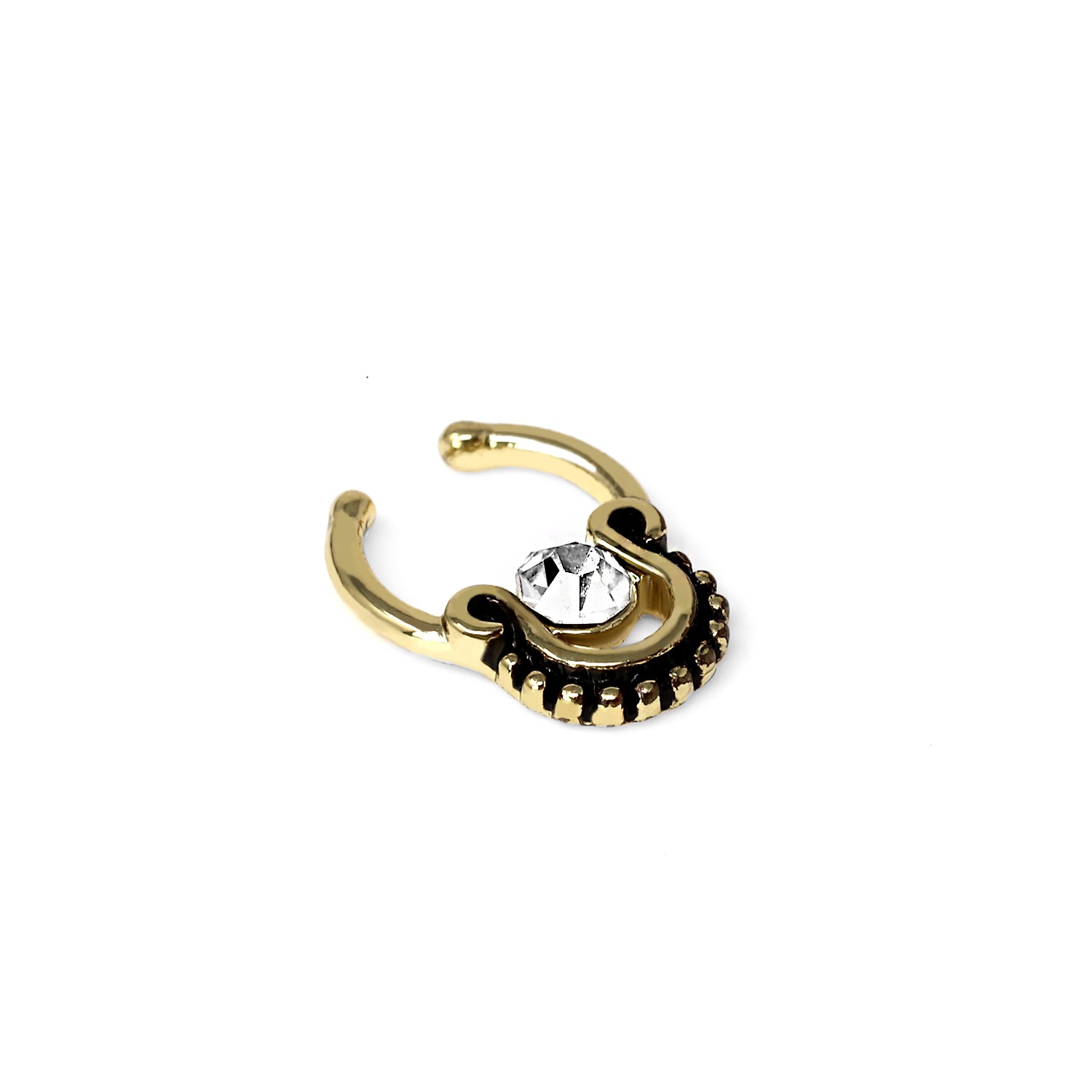 18K Gold Fashion Clip-On Septum Ring mit Kristall - CC Kristallklar