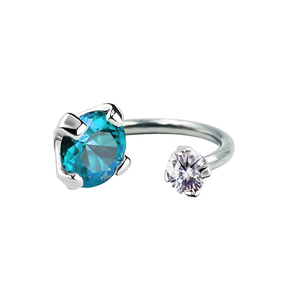 Steel 316L Circular Barbell mit Cubic Zirkonia in Krabbenfassung - AQ/CC Aquamarine/Kristallklar - Stärke 1.2mm Kristall 6mm/3mm