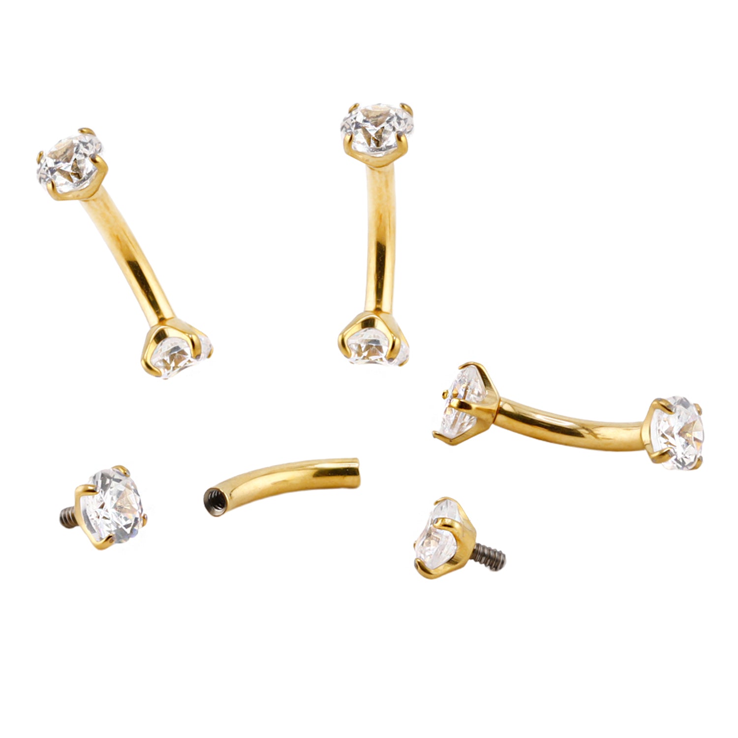 Premium Banana aus Titan G23 mit Gelbgold Veredelung und Premium Kristallen in Krabbenfassung - Stärke 1.2mm mit Innengewinde 0.9mm Länge 6mm