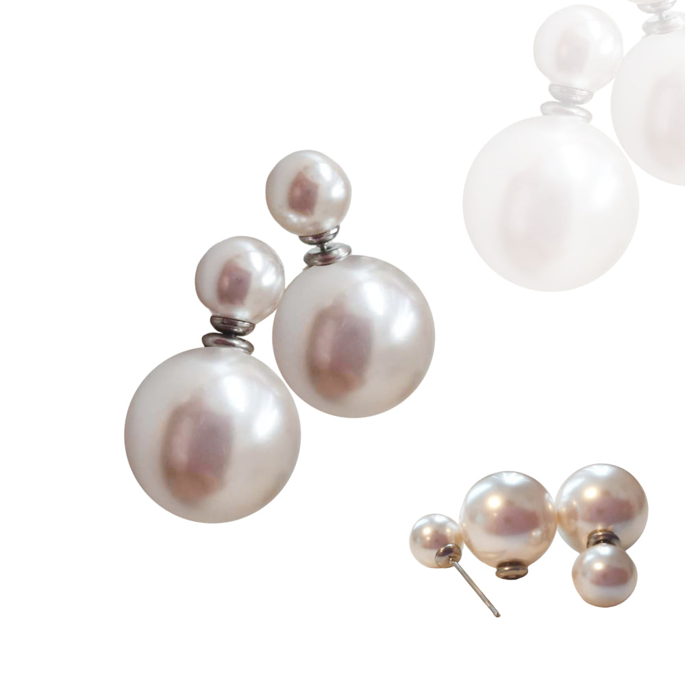 Push-in stud earrings with jewelry beads 14mm x 8mm/ WT White