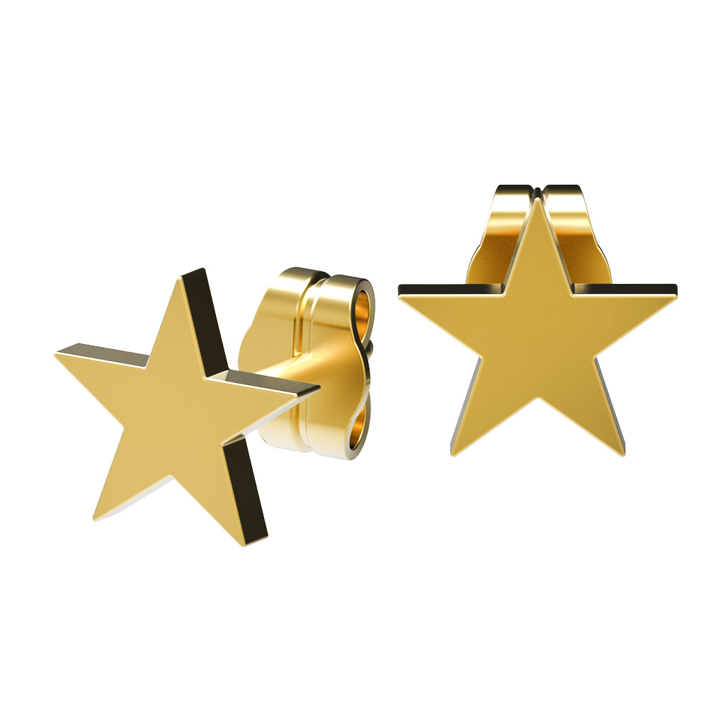18K Gold S. Steel Ohrstecker im schlichten Stern Design - 8.5mm/ Matt