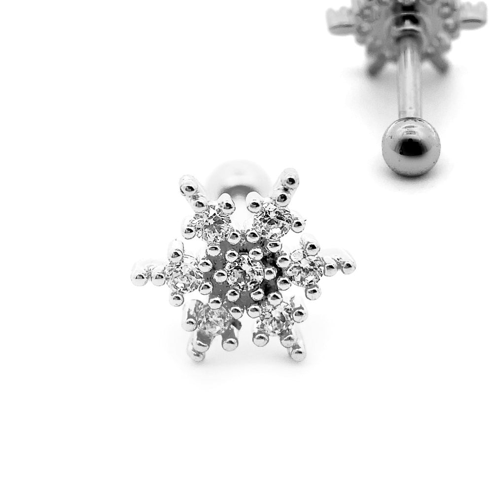 Steel Barbell im Schneeflocken Design mit Kristallen - CC Kristallklar