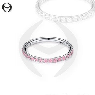 Steel Segment Ring Clicker - mit Kristallen in Pink