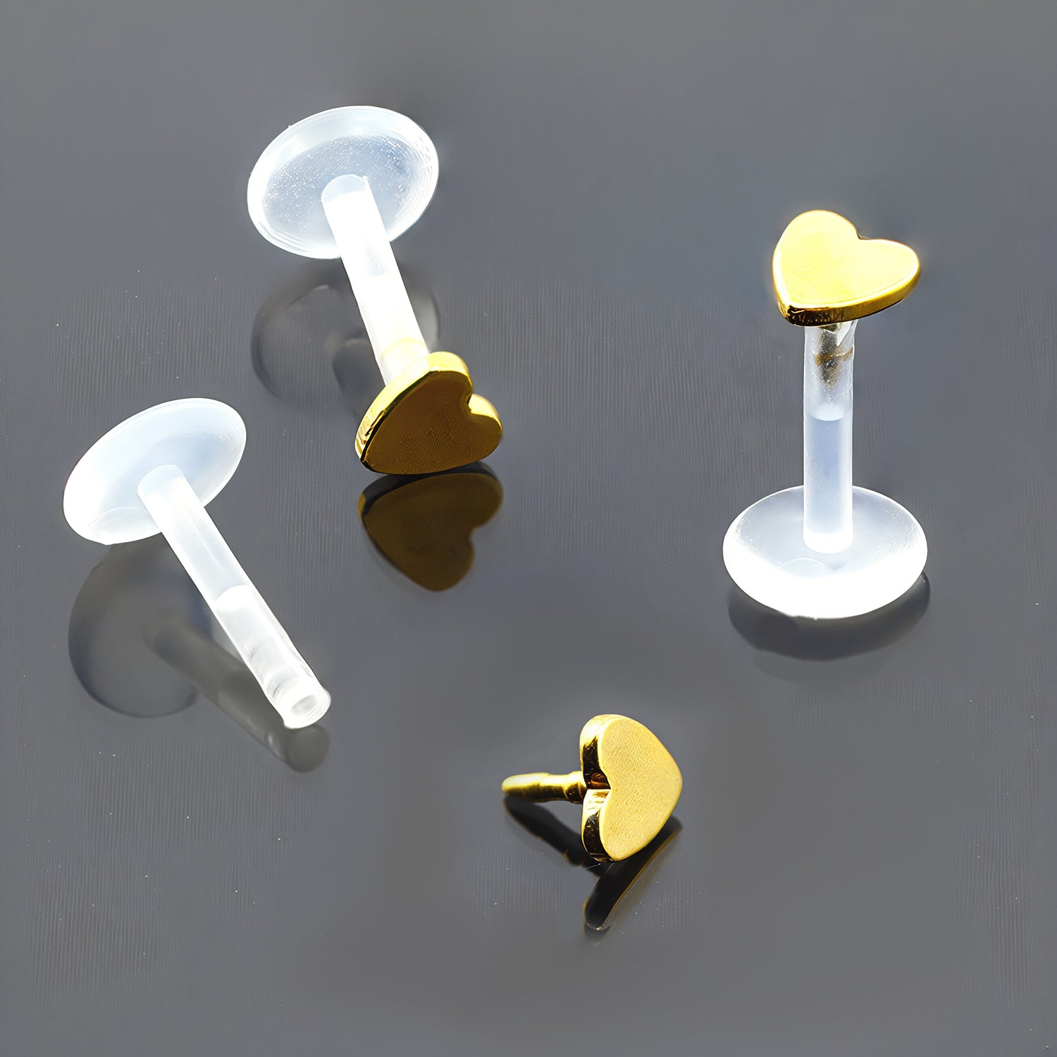 Push-In Bioflex Labret mit Gold Steel Top im Herz Design - Stärke 1.2mm Länge 8mm