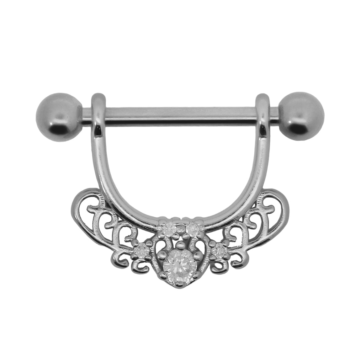 Steel 316L Nippel Piercing im Romantik Design mit Kristallen/CC - Stärke 1.6mm Länge 16mm Kugeln 4mm