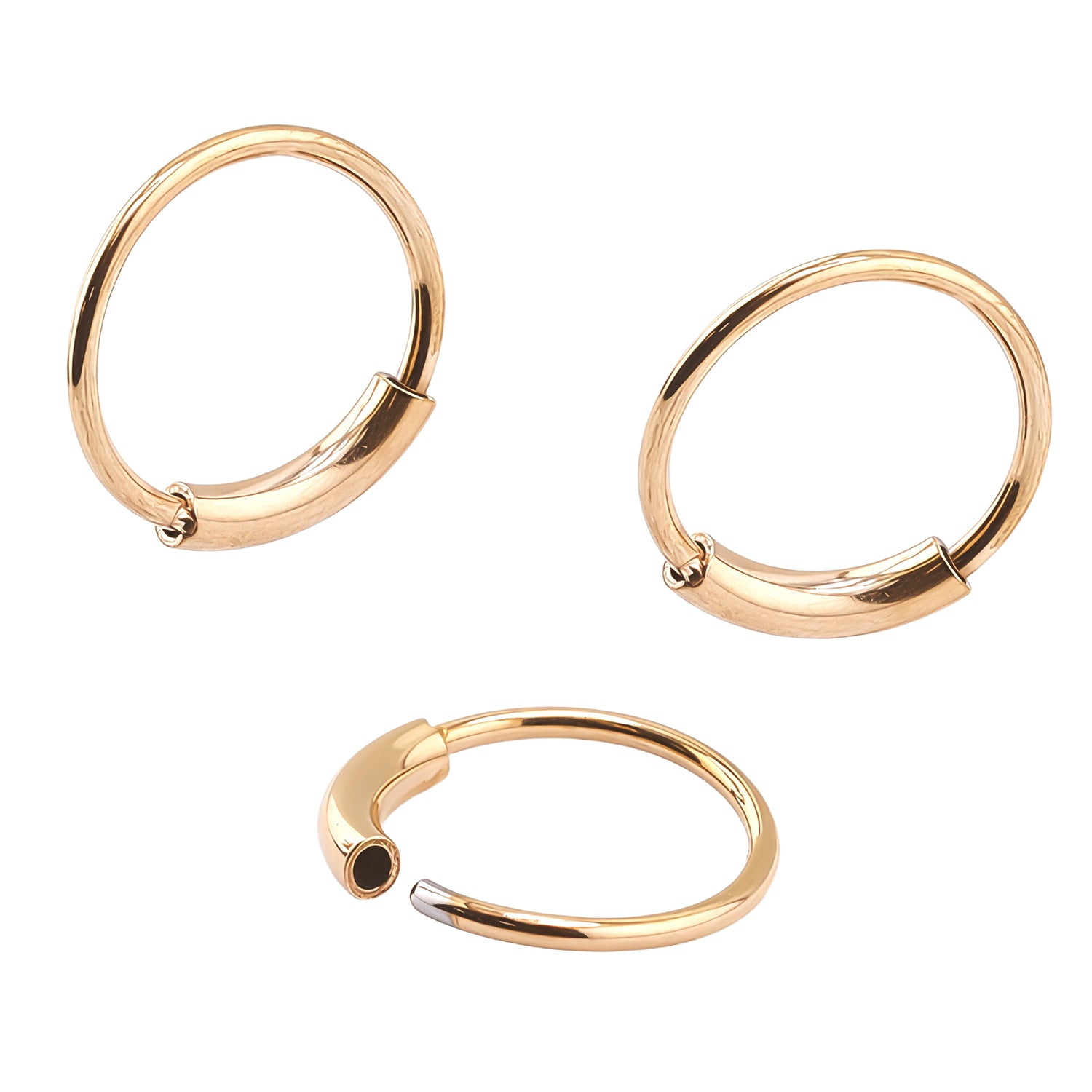 18K Rose Gold Steel Open Nose Ring mit Design - biegbar - Stärke 0.8mm Durchmesser 8mm