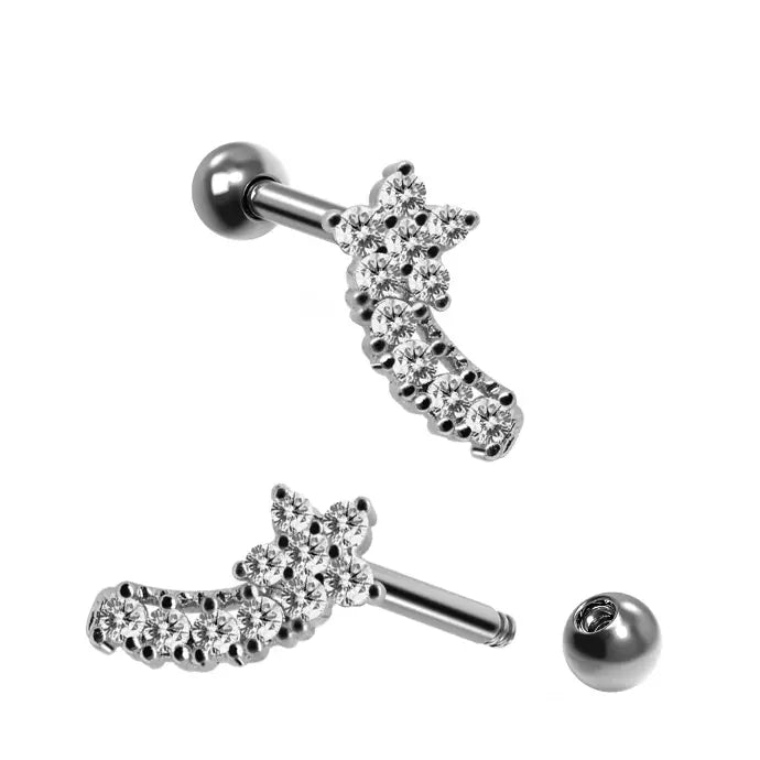 Steel 316L Barbell im Blumen Fashion Design mit Kristallen - Kristallklar