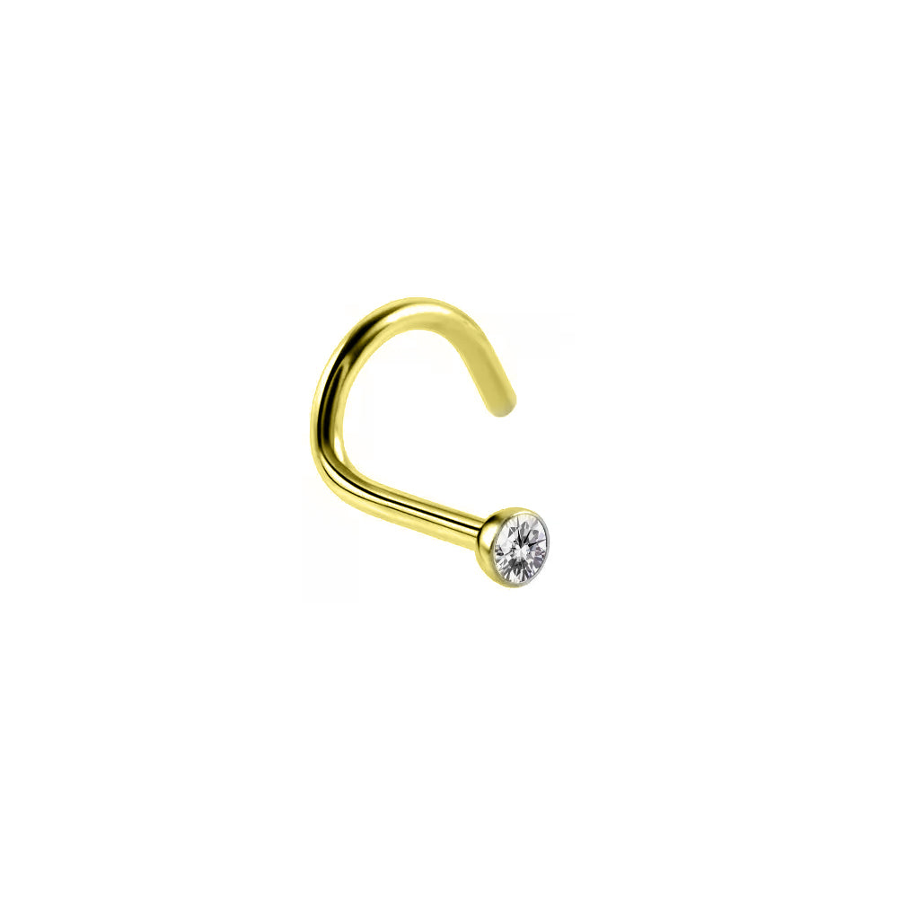 18K Gold Steel Nasenspirale mit Kristall  - CC Kristallklar - Stärke 0.8mm Kristall 2mm