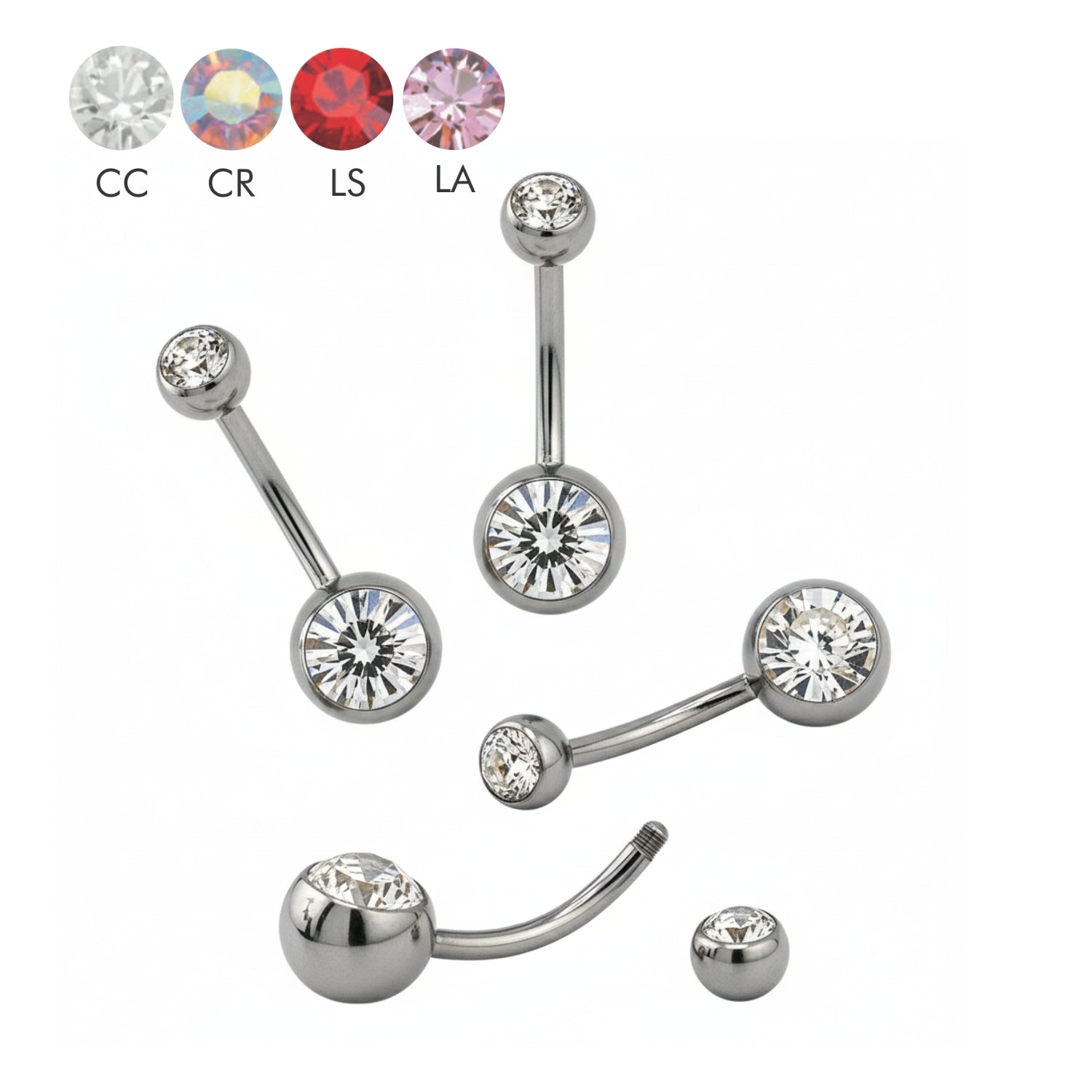 SONDERLÄNGEN Steel 316L Bauchnabel Banana mit Kugeln (5+8mm) - Double Crystal - Stärke 1.6mm