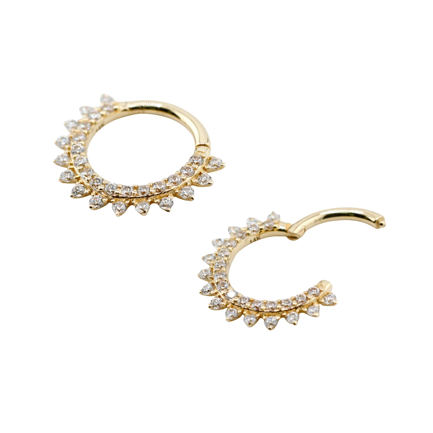 585er Echt-Gelbgold (14K) Segmentring Clicker mit synthetischen Diamanten - Stärke 1.2mm Durchmesser 8mm