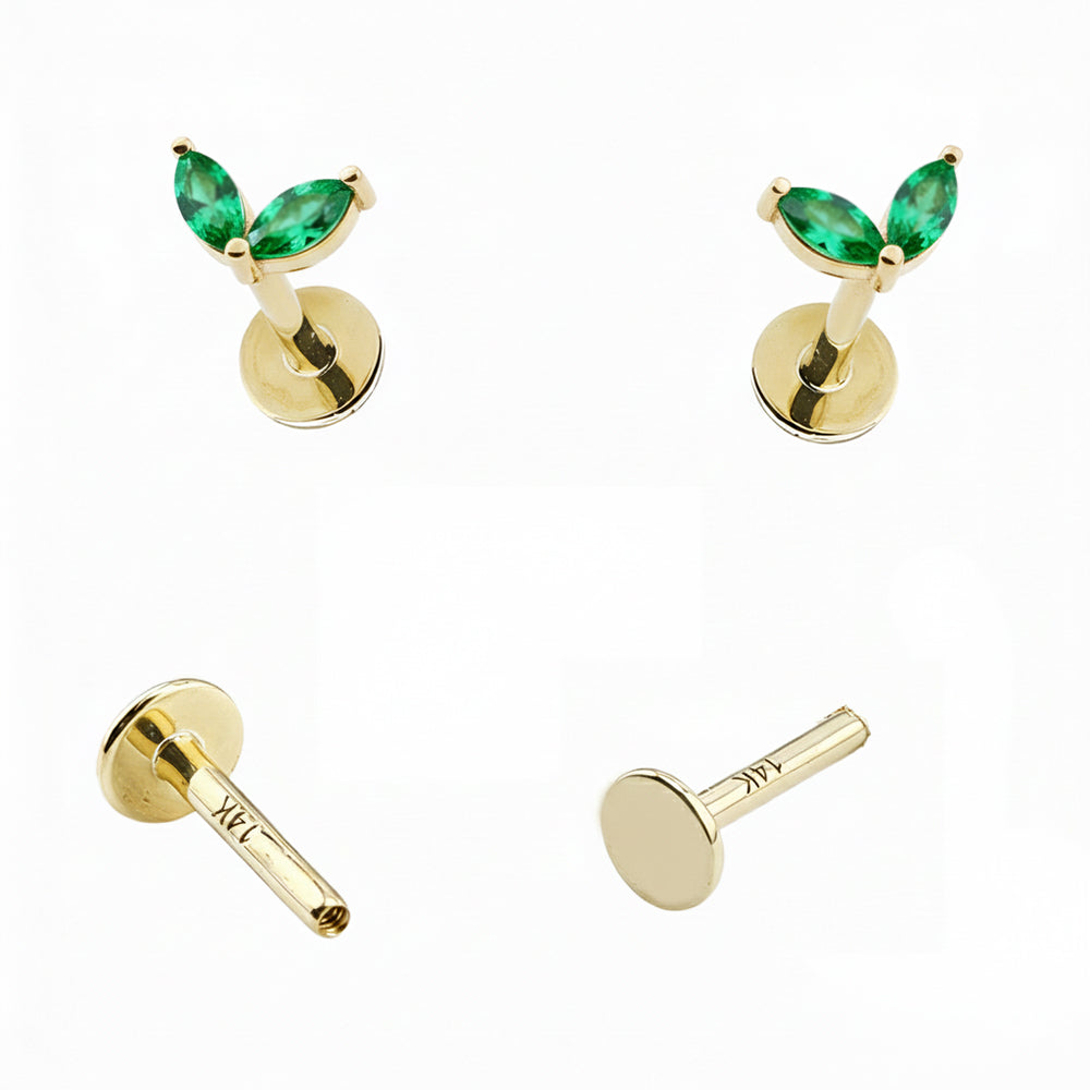 585er Echt-Gelbgold (14K) Labret mit Innengewinde und Edelsteinen - Stärke 1.2mm Länge 6mm