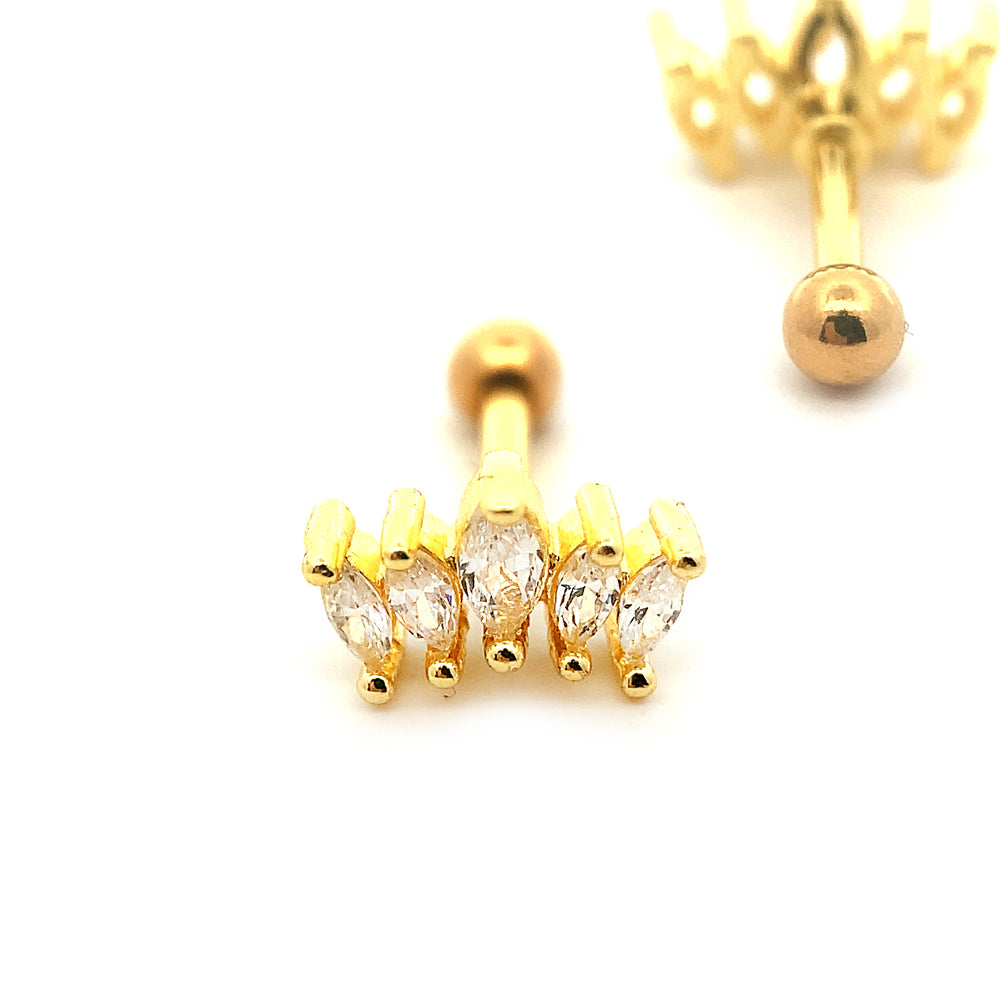 Steel 316L Barbell im Fashion Design mit Kristallen - Kristallklar