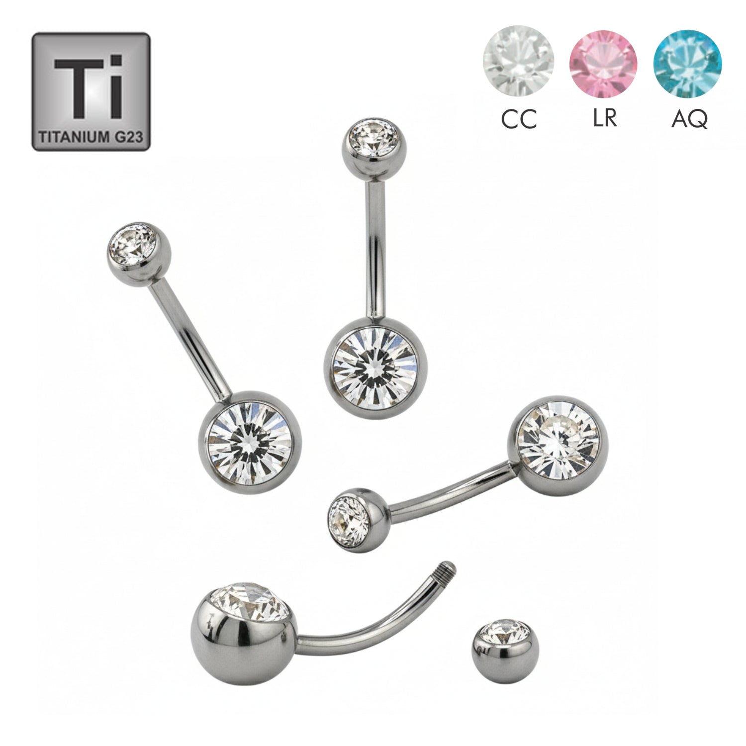SONDERLÄNGEN Titan G23 Bauchnabel Banana mit Kugeln (5+8mm) - Stärke 1.6mm - Double Crystal