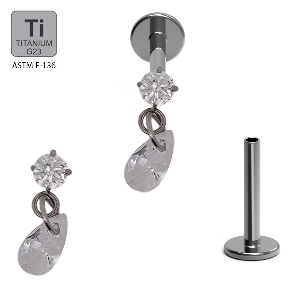 Titan G23 Labret mit Innengewinde mit Dangle und Zirkonia Design