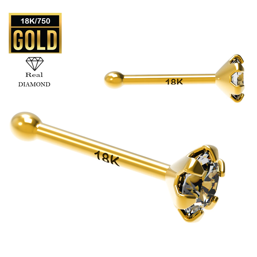 750er Echt-Gelbgold (18K) Nasenstecker mit Diamant - Krabbenfassung