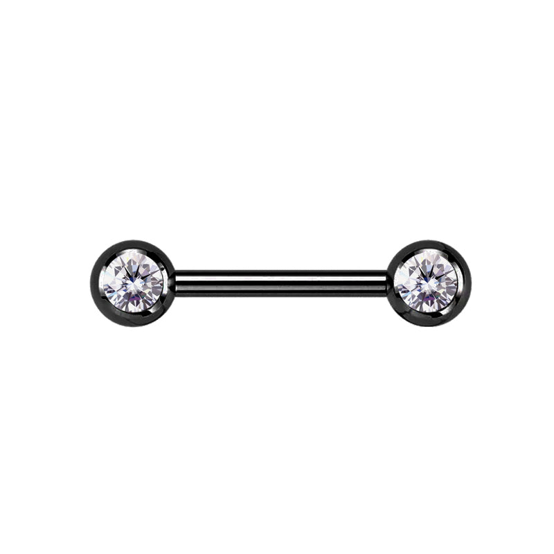 Black Steel Barbell mit 5mm Kugeln und seitlichen Kristallen - Stärke 1.6mm