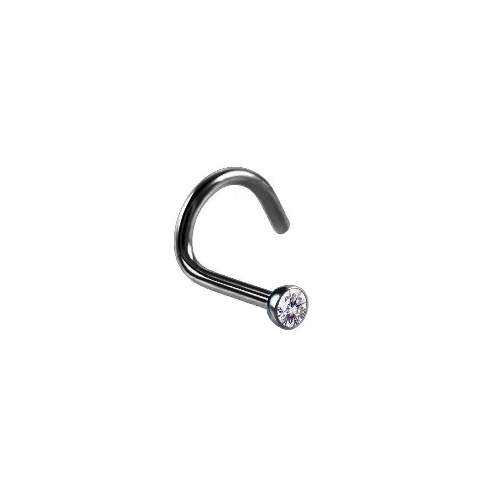 Black Steel Nasenspirale mit Kristall - CC Kristallklar - Stärke 1.0mm Kristall 2.5mm
