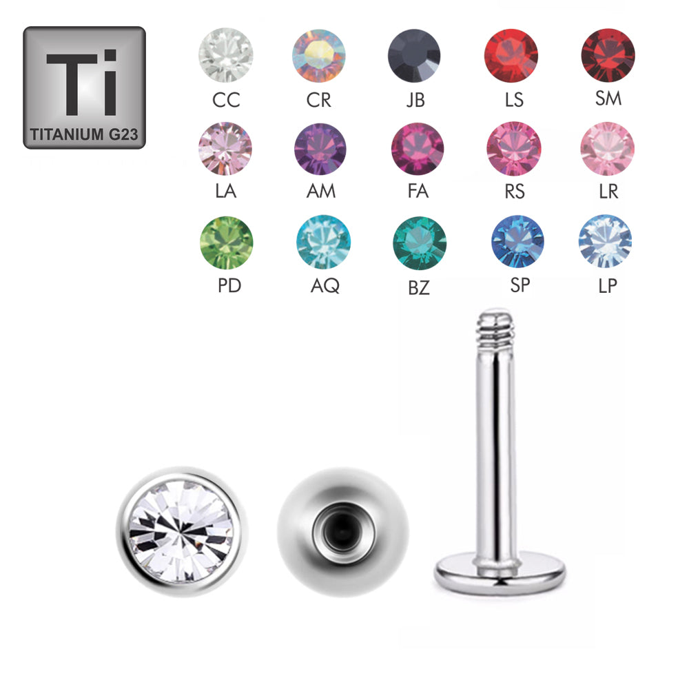 Titanium labret with crystal ball (4mm) - thickness 1.2mm