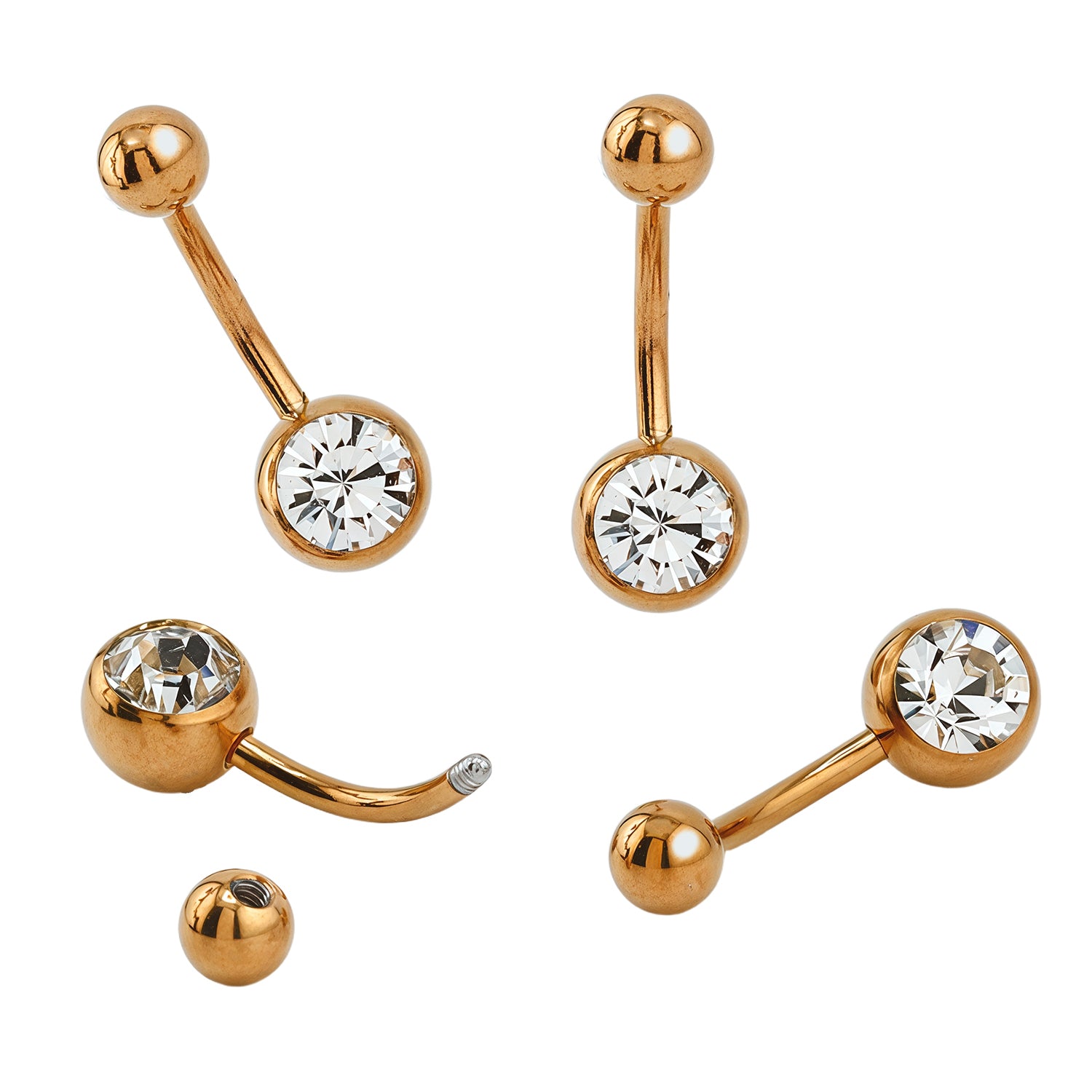 SONDERLÄNGEN 18K Rose Gold Steel Bauchnabel Banana mit Kugeln (5+8mm) - Single Crystal - Stärke 1.6mm