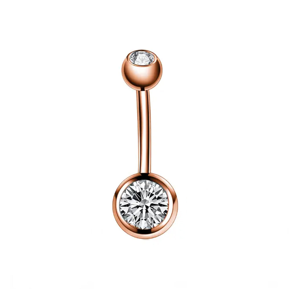 18K Rose Gold Steel Bauchnabel Banana mit Kugeln (5+8mm) - Double Crystal - Stärke 1.6mm