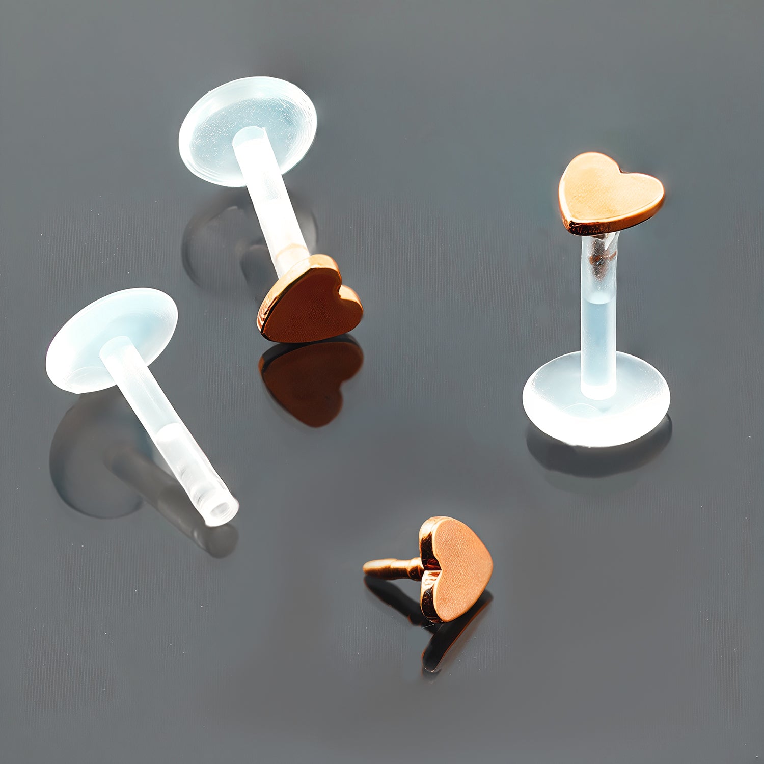 Push-In Bioflex Labret mit Rose Gold Steel Top im Herz Design - Stärke 1.2mm Länge 8mm