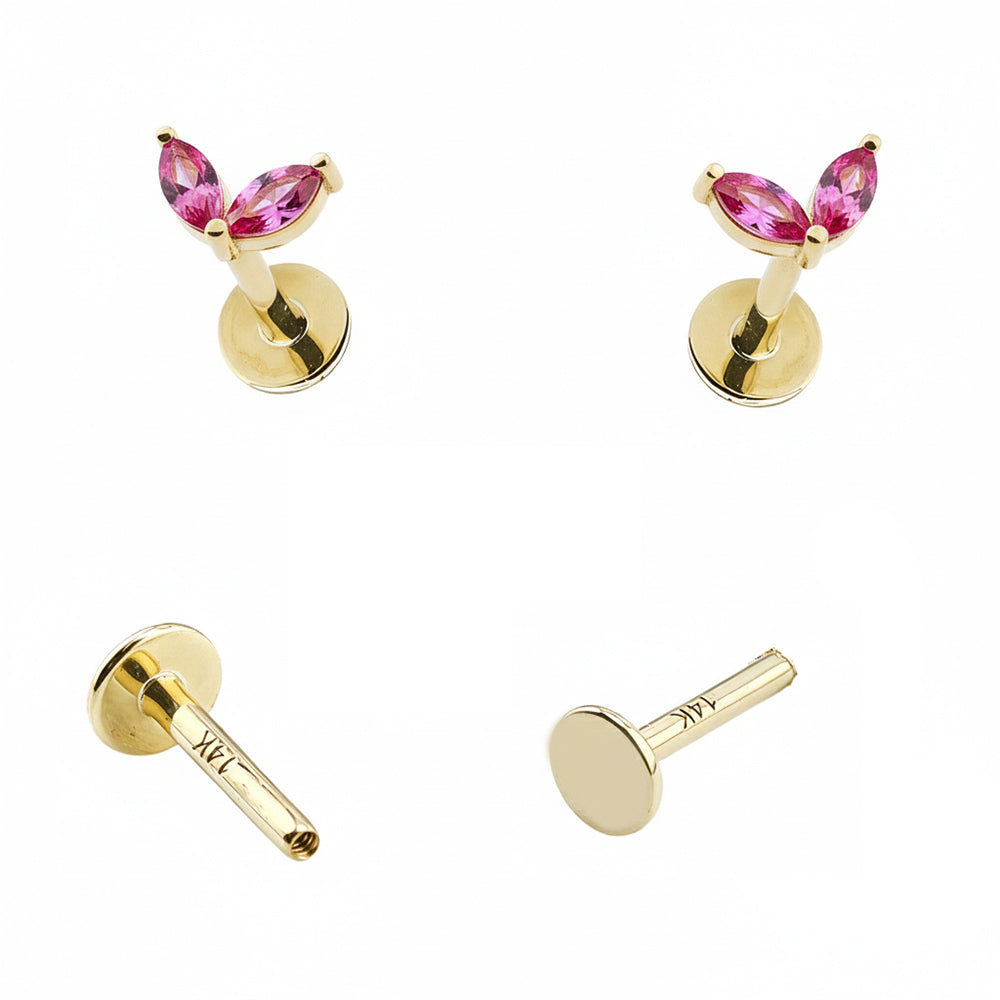 585er Echt-Gelbgold (14K) Labret mit Innengewinde und Edelsteinen - Stärke 1.2mm Länge 6mm