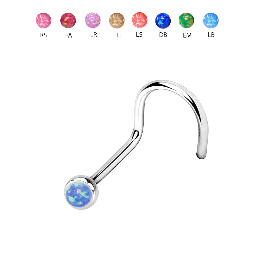 Steel 316L Nasenspirale mit Opal - Stärke 1.0mm Opal 2mm