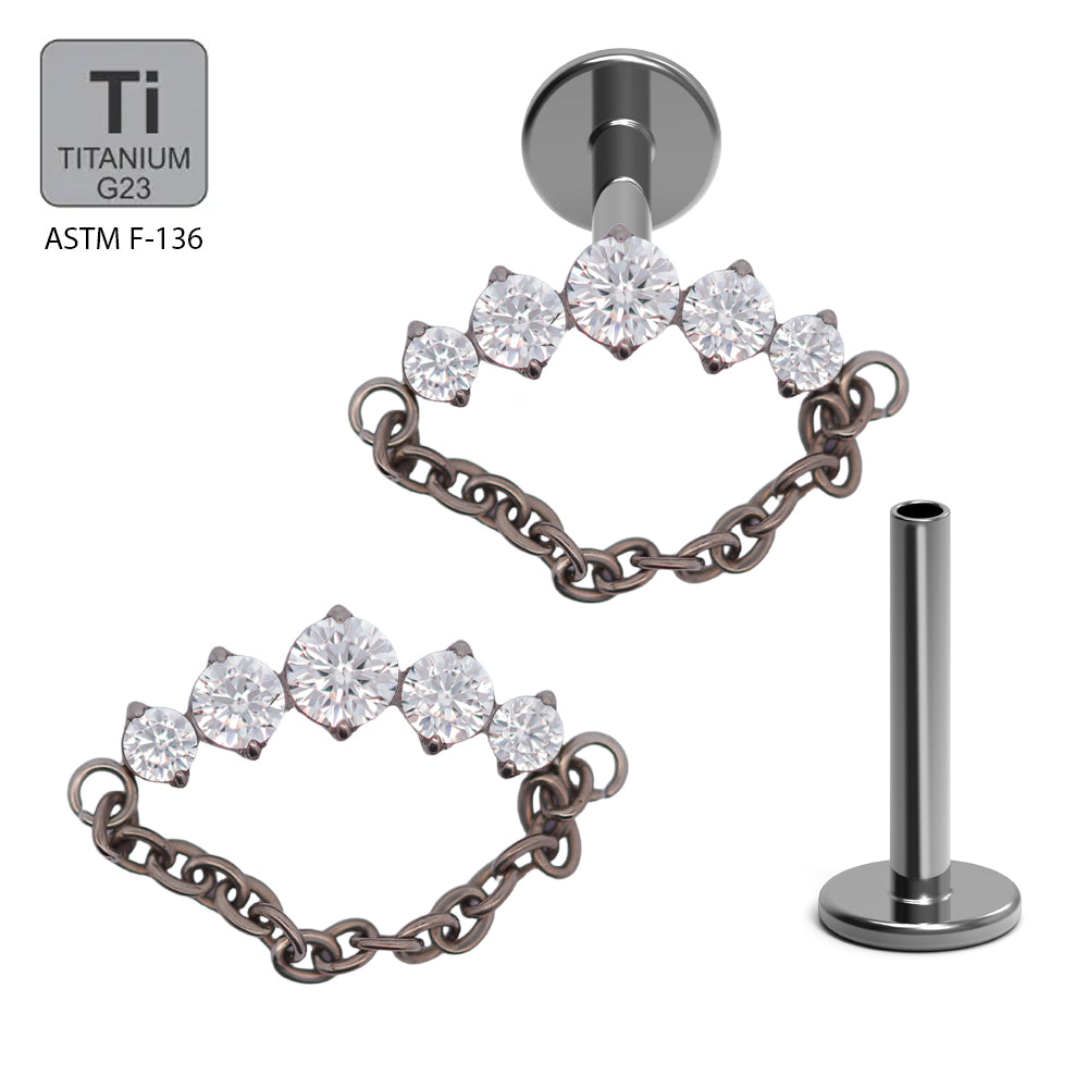 Titan G23 Hidden Helix/Rook Labret mit Kette und Zirconia - Innengewinde