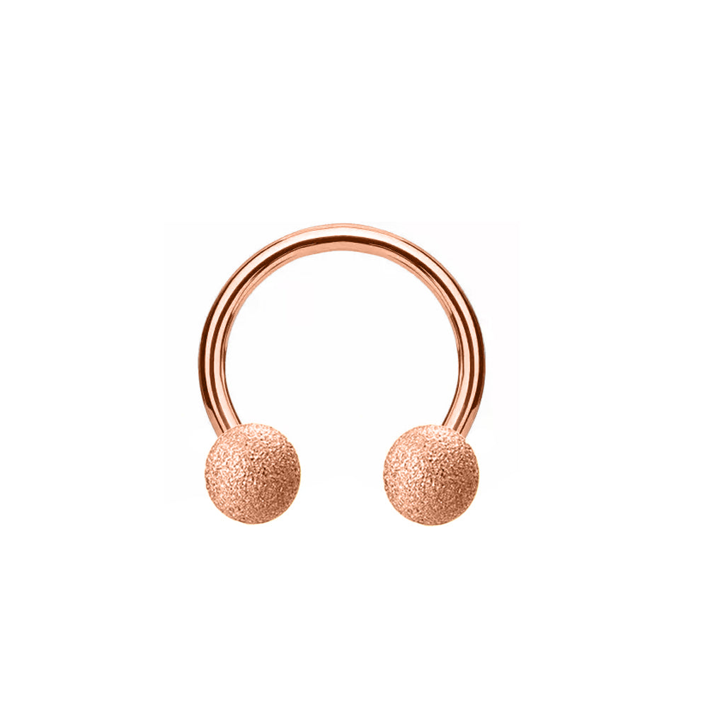 18K Rose Gold Steel Circular Barbell mit Kugeln - Sand Gestrahlt im Diamant-Schliff Design - Stärke 1.2mm