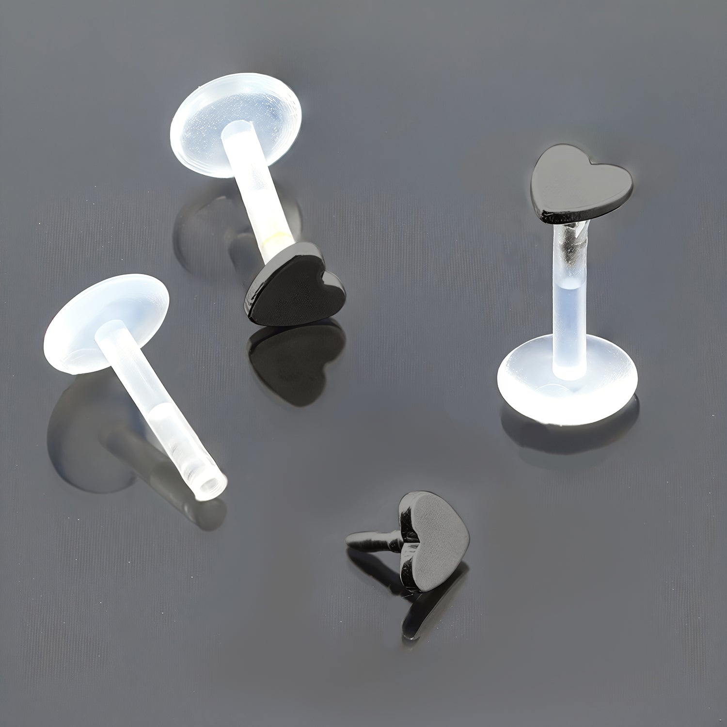 Push-In Bioflex Labret mit Black Steel Top im Herz Design - Stärke 1.2mm Länge 8mm