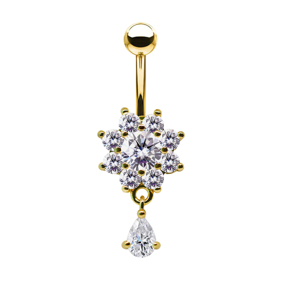 18K Gold Steel Bauchnabel Banana im Blumen Design mit Kristallen