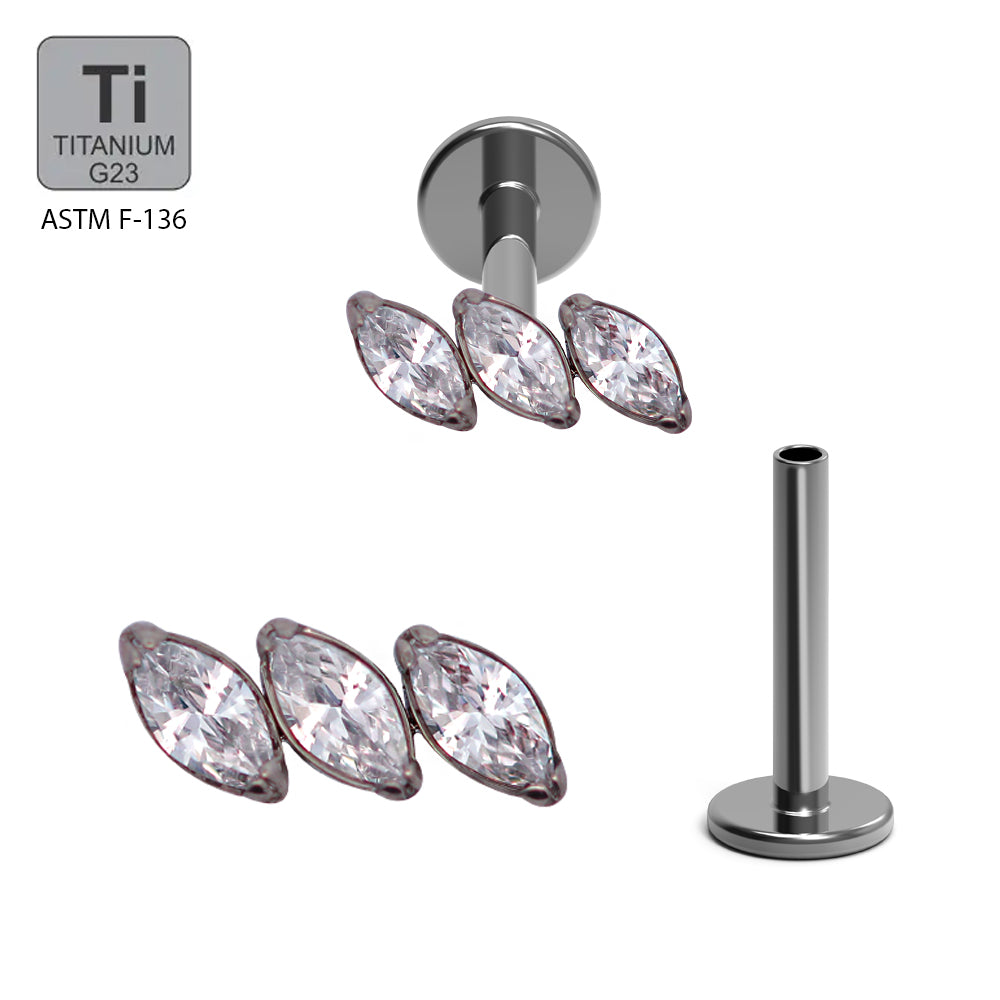 ASTM F136 Titan G23 Labret mit Innengewinde und Marquise Crystal Design