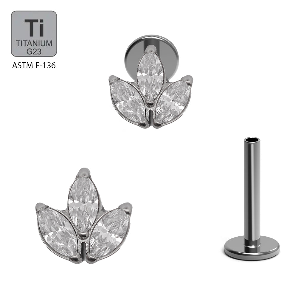 Titan G23 Labret mit Innengewinde und Marquise Zirconia Design