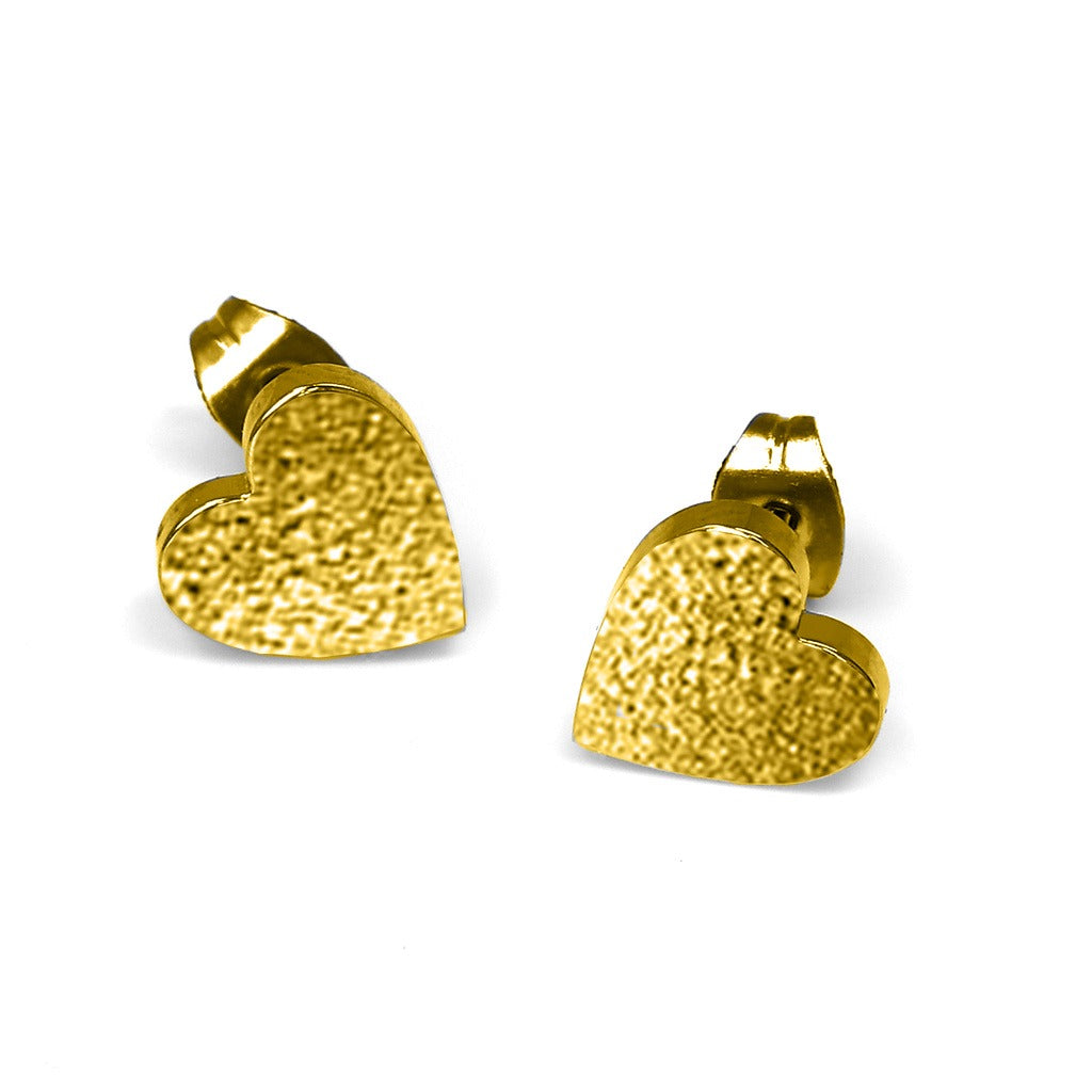 18K Gold S. Steel Ohrstecker im Herz Design - 8mm/ Sand gestrahlt