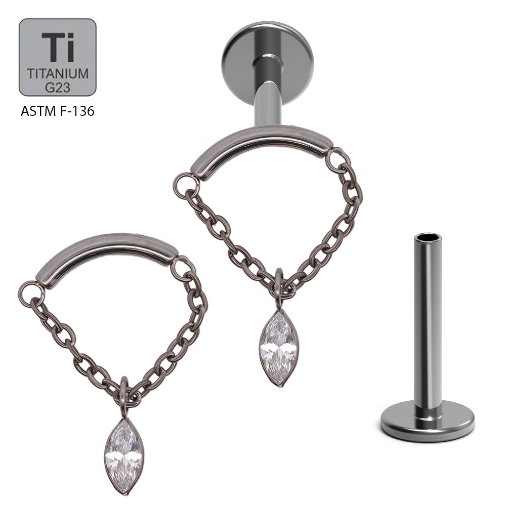 Titan G23 Hidden Helix/Rook Labret mit Kette und Marquise Zirconia - Innengewinde