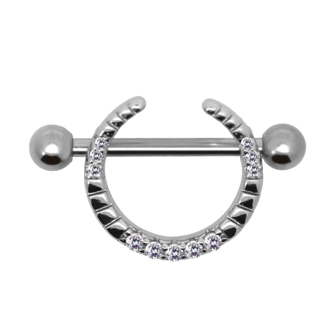 Steel 316L Nippel Piercing im Mond Design mit Kristallen/CC - Stärke 1.6mm Länge 16mm Kugeln 4mm