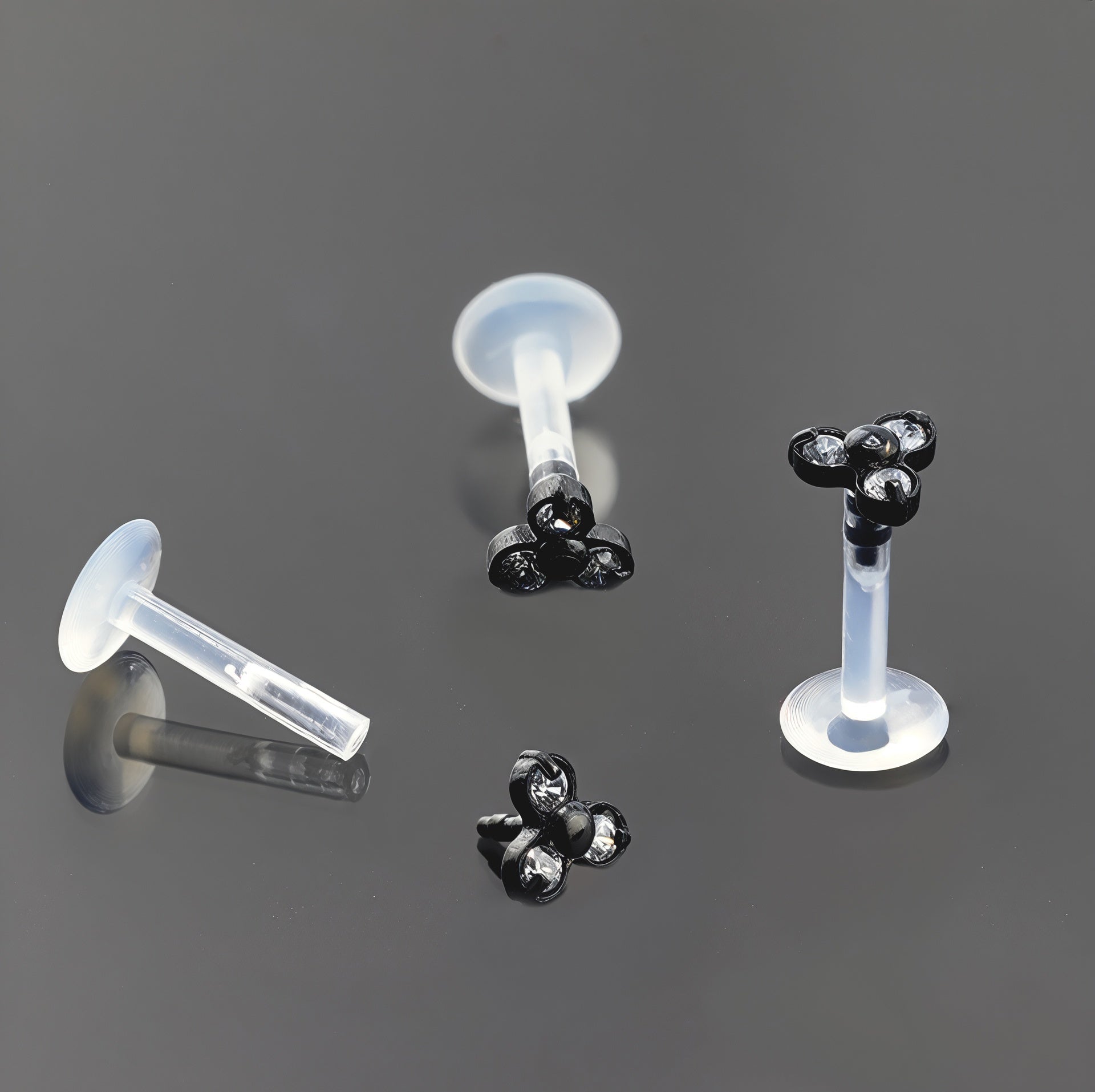 Push-In Bioflex Labret mit Black Steel Top im Kristall Design - Stärke 1.2mm Länge 8mm