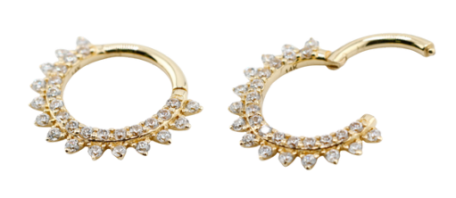 585er Echt-Gelbgold (14K) Segmentring Clicker mit synthetischen Diamanten - Stärke 1.2mm Durchmesser 8mm