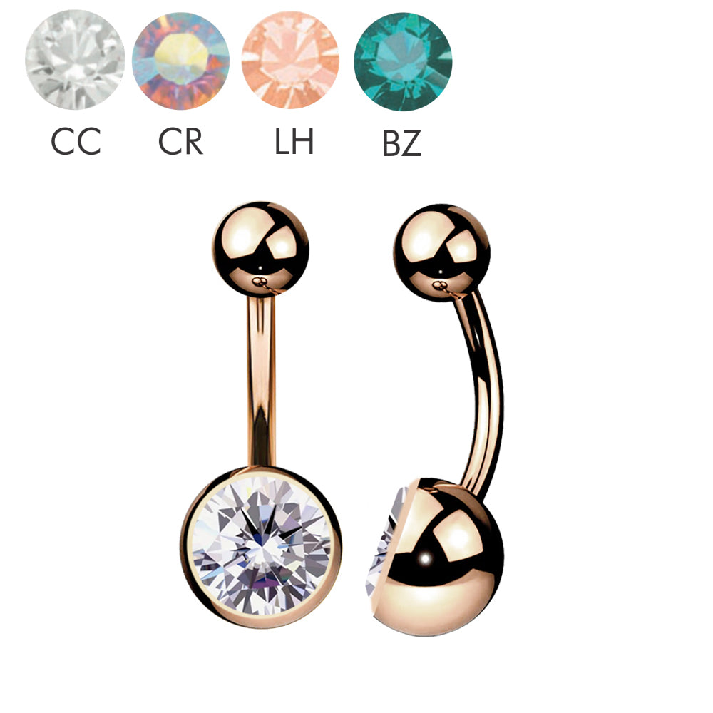 18K Rose Gold Steel Bauchnabel Banana mit Kugeln (5+8mm) - Single Crystal - Stärke 1.6mm